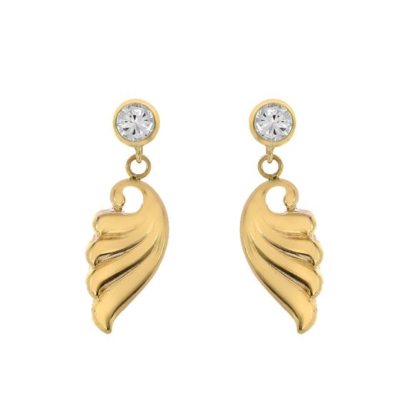 2.00 Ct. tw. CZ Decorated With Wings Dangle Earrings 14K Gold - Picture 2 of 4